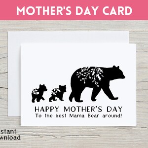 Carte de fête des mères maman ours, carte de fête des mères numérique, fête des mères ferme, carte de fête des mères animales, carte de fille, carte de fils