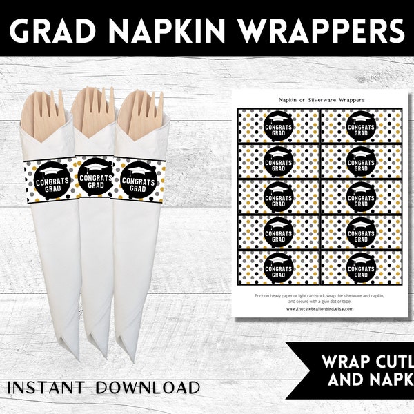 Printable Graduation Napkin Rings, Congrats Grad Napkin Rings, Graduation Napkin Bands, Graduation Napkin Wrapper, Graduation Napkin Wraps