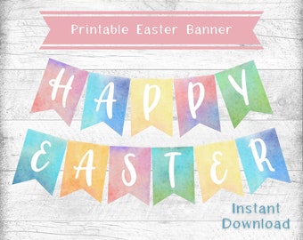 Easter Garland, Easter Banner, Easter Decor, Easter crafts, Watercolor Easter decorations, Easter banner printable, Easter banner kit mantel