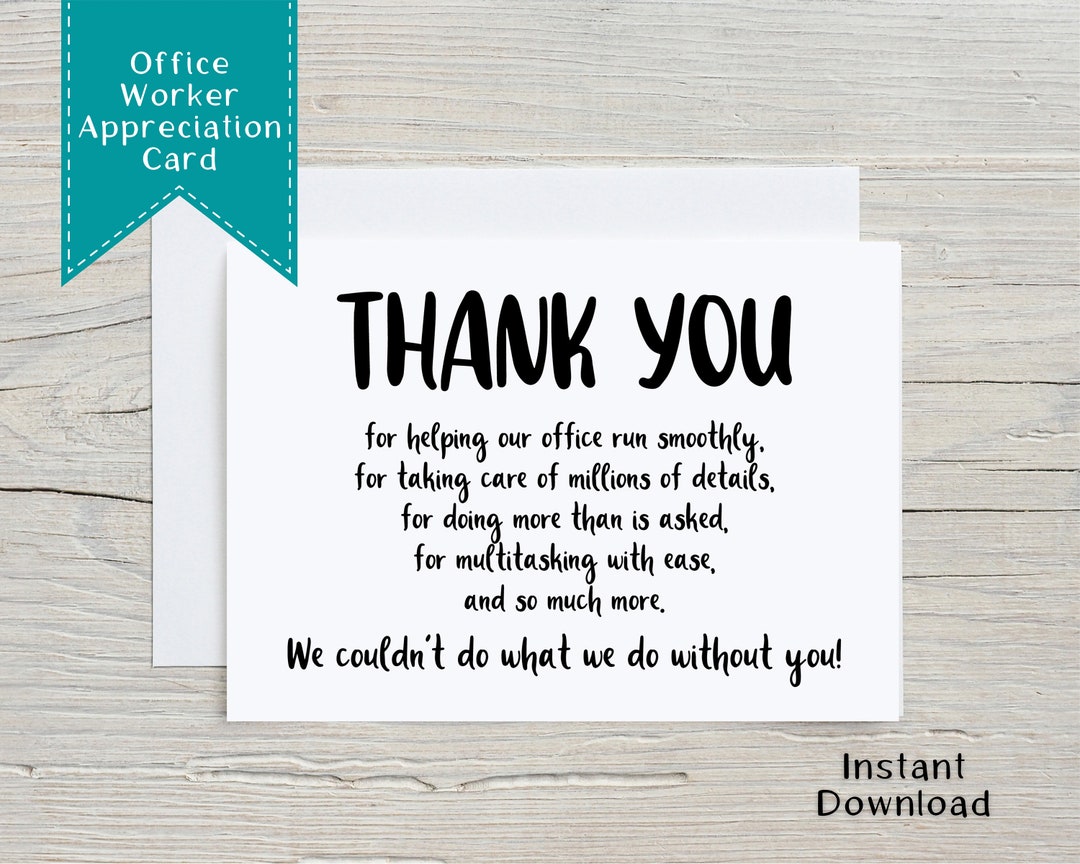 Office Thank You Card, Administrative Professionals Day Card, Staff