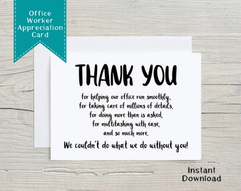 Office Thank You Card, Administrative Professionals Day Card, Staff Thank You Card, Printable Administrative Day, Secretary Day Card