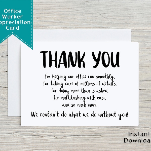 Office Thank You Card, Administrative Professionals Day Card, Staff Thank You Card, Printable Administrative Day, Secretary Day Card