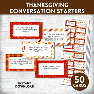 Thanksgiving-gespreksstarters, Thanksgiving-gesprekskaarten, Thanksgiving-feestspel, afdrukbaar Thanksgiving-gesprek