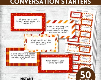 Thanksgiving Conversation Starters, Thanksgiving Conversation Cards, Thanksgiving Party Game, Printable Thanksgiving Conversation