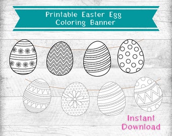 Easter Egg Garland, Coloring Easter Banner, Easter Decor, Kids Easter crafts, Easter banner printable, Easter banner kit mantel, craft kit