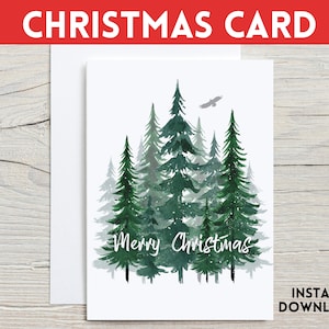 Afdrukbare kerstkaart, kerstboomkaart, vrolijke kerstkaart, aquarelkerstmis, afdrukbare 5x7 kaart, lege kerstkaart PDF