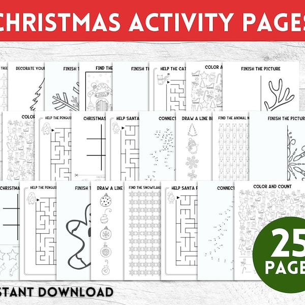 Livre d'activités de Noël, pages d'activités de Noël pour les enfants, activités de Noël, activités de Noël imprimables, feuilles d'activités de Noël