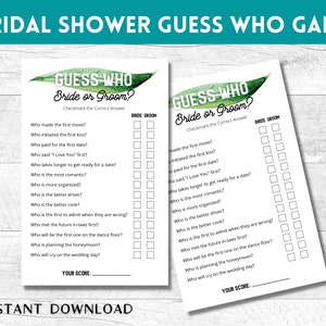 Bridal Shower Guess Who Game, Bride or Groom Game, Printable Bridal Shower Game, Engagement Party Game, Wedding Shower Game