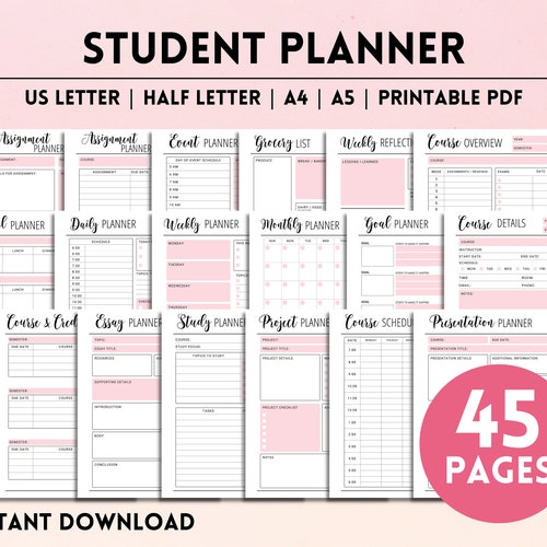 College Student Planner Printable University Academic Planner - Etsy