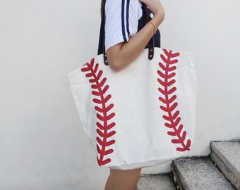 Women's Fashion: Baseball Tote Bag/Canvas/Shoulder Bag