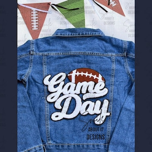 Adult Jacket: Women’s Team Spirit Game Day Chenille Design Football Denim Jacket/School Spirit