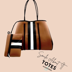 Women's Fashion: Brown/Black & White Striped Neoprene Tote Bag