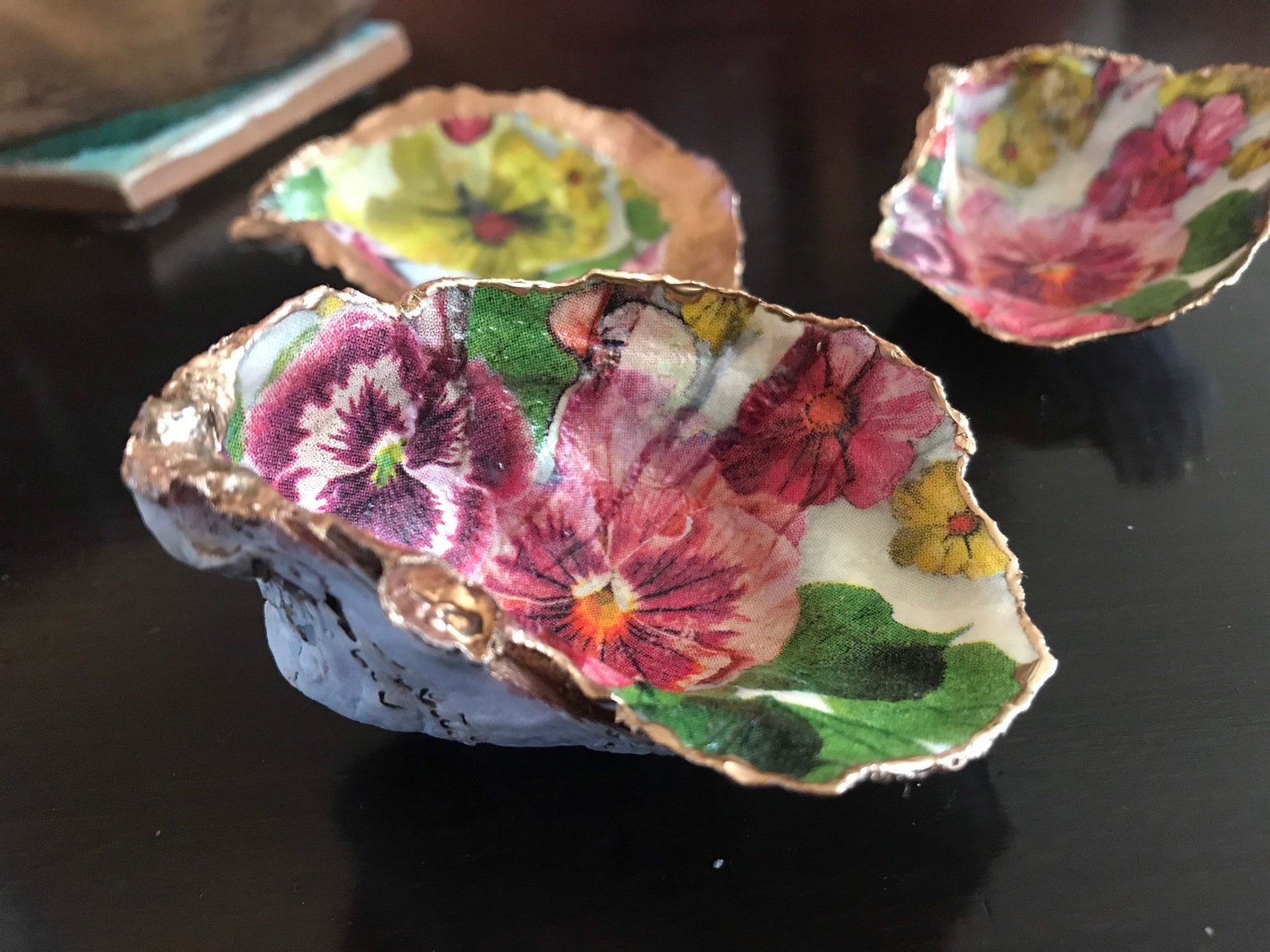 Pansy Flower Oyster Shell Trinkets Etsy