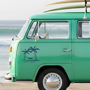 Stickers camper, stickers busje, sticker palmbomen hangmat strand, sticker tropische camper, vinyl camper