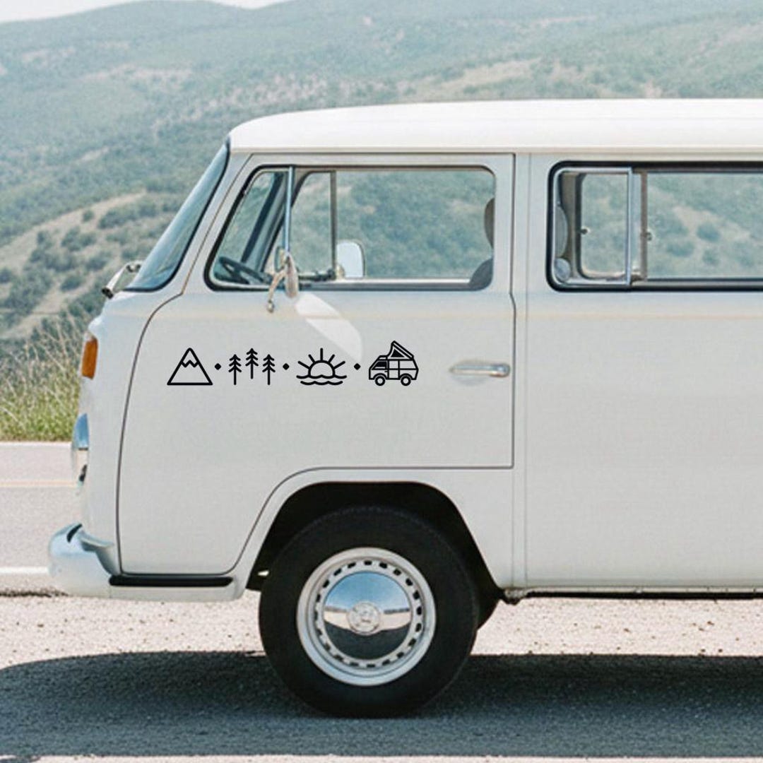 Camper Stickers, Van Stickers, Retro Mountain Sun Wave Icons Decal ...