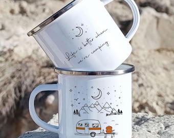 Personalized Caravan Mug, RV Camping Mug, Custom Camper Mug, Enamel Camping Mug, Van Life Mug, Campfire Mug, Camping Gift
