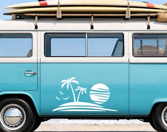 Camper Stickers, Van Stickers, Tropical Sunset Palm Tree Decal, Beach Van Life RV Camping Vinyl Sticker, Surf Travel Decor