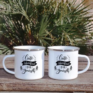 Camping Adventure Mugs, Camper Mug, Enamel Camp Mug, Adventure Mug, Van Life Mug, Outdoor Coffee Mug, RV Mug