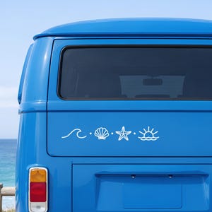 Beach sticker with wave, seashell, starfish and sun ideal for camper van