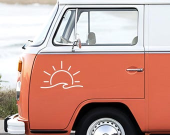 Camper Stickers, Van Stickers, Sun Wave Surf Decal, Beach Coastal Camper Van Sticker, RV Caravan Vinyl