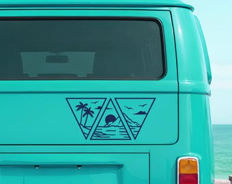 Camper Stickers, Van Stickers, Beach Coastal Camper Decal, Ocean Van Life Sticker, Triangle Mountain Vinyl