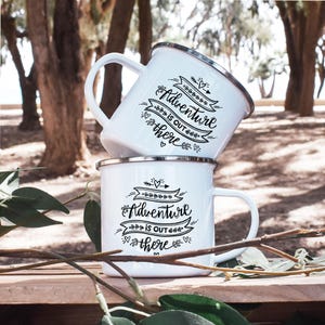 Camping Coffee Mug, Enamel Camp Mug, Van Life Mug, Adventure Is Out There Mug, Camper Mug, Camper Coffee Cup, Hiking Mug, RV Mug, Rv Gifts