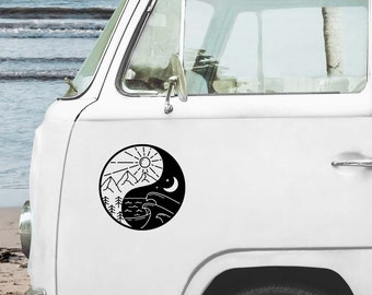 Van stickers, Camper stickers, Caravan stickers, Rv decal, Day night sticker, Mountain wave decal, Yin Yang car decal, Sun and moon decal