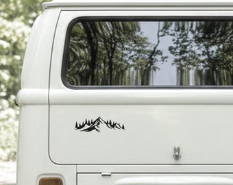 Mountain Camper Van Sticker, Forest Decal, Outdoor Adventure Vinyl caravn Home