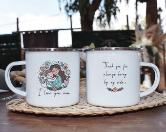 Personalized Mom Mug, Custom Name Enamel Coffee Cup, Mother’s Day Mug Gift, Birthday Gift for Mom