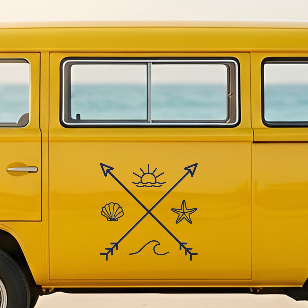 Camper Stickers, Van Stickers, Coastal Beach Decal, Sun Wave Camper Van ...