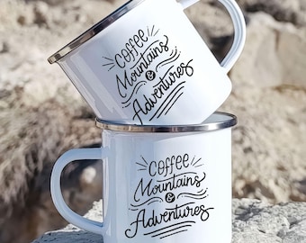 Enamel Camping Mug, Mountain Camp Mug, Hiking Coffee Cup, Camper Gift