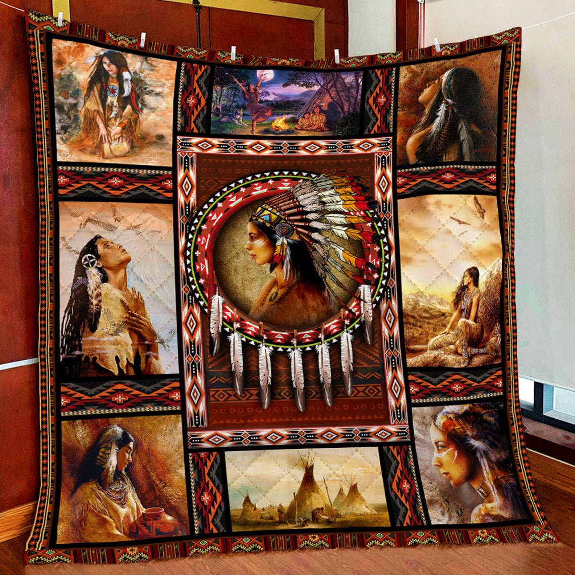 Native American Woman All Season Quilts Blanket Super King Etsy
