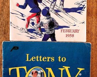Two Vintage Children's Books, 1948 Letters to Tony and 1958 The Children's Friend, Mid Century Collectors, Vintage Illustration, Retro Kids