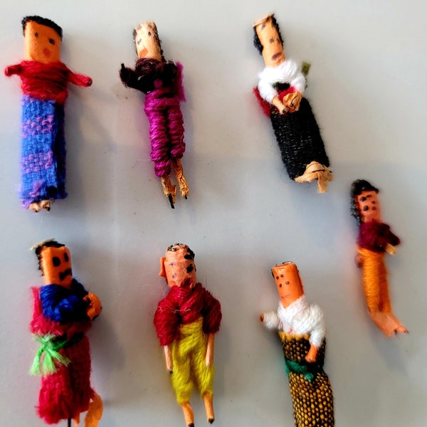 Seven Vintage Native Guatemalan Worry Dolls, Vintage Miniature Doll Collectors, Handmade Gift