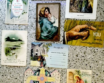 1920s, 1970s, Nine Vintage Art Cards, Religious Theme Cards, Antique Cards, Christian, Catholic Art, Lithograph Art, Christian Gift