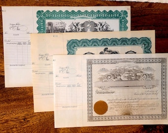Certificados bursátiles antiguos, papel antiguo, banca antigua, litografía, billetes antiguos, regalo para coleccionistas de dinero