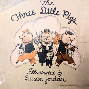 1933, Die drei kleinen Schweine, Vintage Kinderbuch, antike Büchersammler, illustriert von Susan Jordan, Withman Edition, Two Tone Art