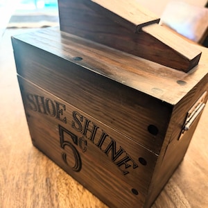 Vintage Shoe Box, Heavy Solid Wood, Latch and Foot Rest, 5 Cent Shoe Shine Box, Retro Home Decor, Vintage Wood Box, Storage Box Gift
