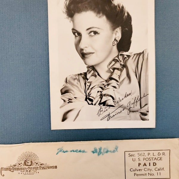 1940, Hand Signed Autograph, Fan Photo & Metro Goldwyn Studio Envelope, Vintage Star Autograph, Old Hollywood, Mary Frances Gifford