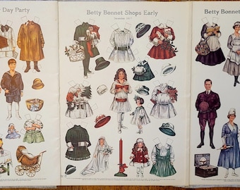 新品同様 1982, Muslin Dolls, Paper Vintage Sheet, 3 Bonnet, Betty 版画