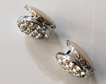1962, Vintage Jewelry, Sarah Coventry Reversible Faux Pearl and Rhinestone Clip On Earrings, Silver Tone, Mid Century Jewelry Gift
