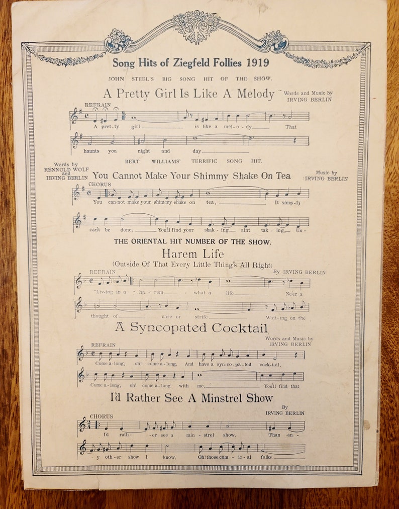 1919, Ziegfeld Follies, mandy by Irving Berlin, Vintage Sheet Music