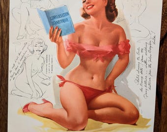 1958, Original, Artist Sketch Pad, Pinup Calendar, Ted Withers, French Theme, Lithograph Art, With Envelope