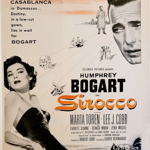 1951,  Film Noir, Vintage Movie Collector, Sirocco, Full Pg Advertisement, Black and White, Old Hollywood Collectors, Vintage Movie Posters