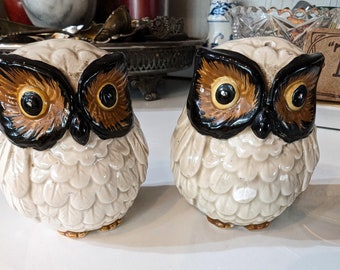 Vintage Salt & Pepper Shakers, OMC Otigari, Japan 1979, Hand Painted Glazed Ceramic, Vintage Kitchen, Vintage Ceramics Gift, Owl Lover Gift