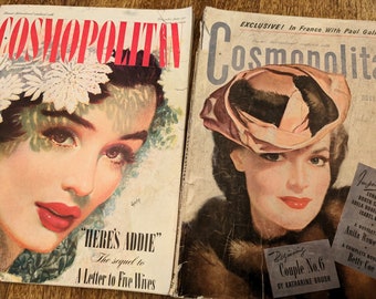 1944 & 1949, TWO Vintage Cosmopolitan Magazines, Vintage Fashion, Vintage Photography, Mid Century Collectors Gift