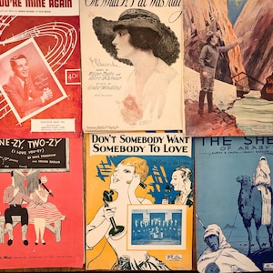 SIX, Vintage Sheet Music, Antique Sheet Music Collectors, Vintage Home Decor, Antique Art, Vintage Piano, Antique Lithograph, 1913 to 1952