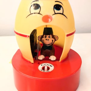 Vintage Toy, Wind Up Monkey, Coin Collector, Monkey Barrel, 1980s Toys, Vintage Children&#39;s, Retro Home , Vintage Nursery, Kids Money Bank