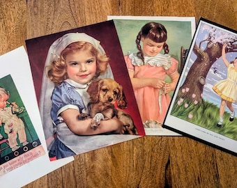 Colección de DOCE obras de arte infantil de los años 50 y 60, originales, pinturas y fotografías vintage.