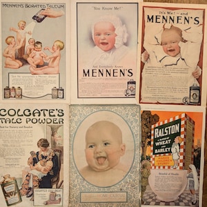 1916, SIX, Antique Art Lithograph Prints, Vintage Nursery, Antique Baby, 11.25&quot;x16.25&quot;, Vintage Children&#39;s, Vintage Kitchen, Antique Paper
